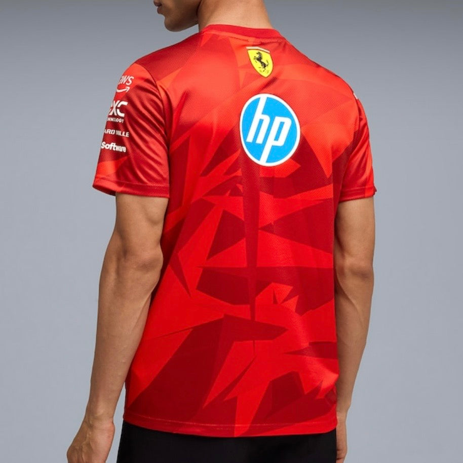 Red sports jersey with HP logo on the back, on a white background